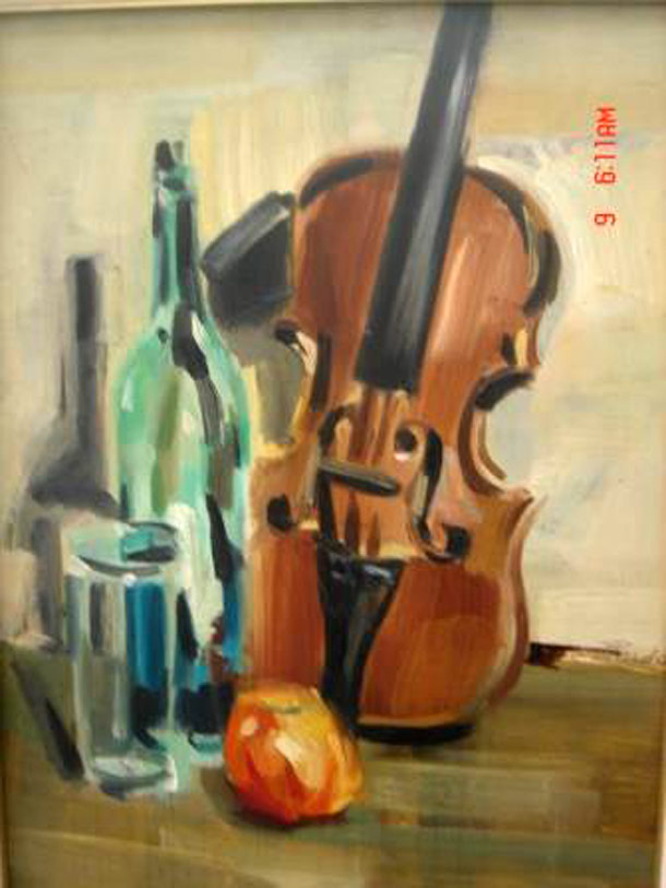 Bodegon y Violin de Pardo Orlando (2/11/1930- 24/08/2014) en venta en Achaval Carlos - Pinturas, dibujos, carbonillas, esculturas, grabados y antigedades